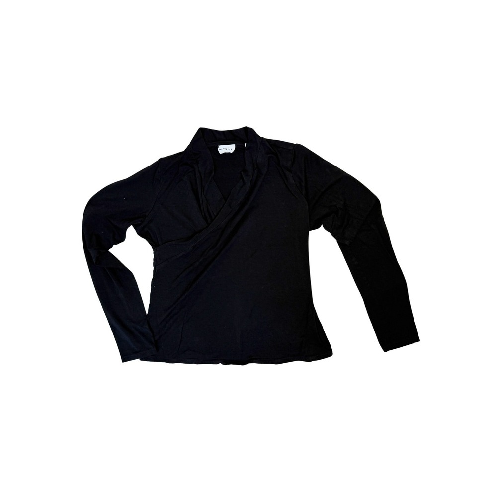 Marcella Black Tencel Wrap Front Long Sleeve Top XL Minimalist Shawl Collar